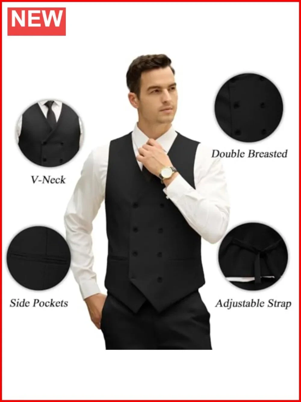 Men's 3 Piece Double Breasted Slim Fit Suit Formal Wedding Tuxedo